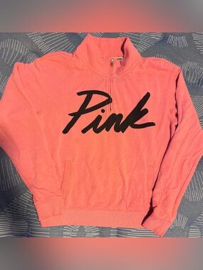 PINK Victoria's Secret Coral Pullover with Black Logo Trim